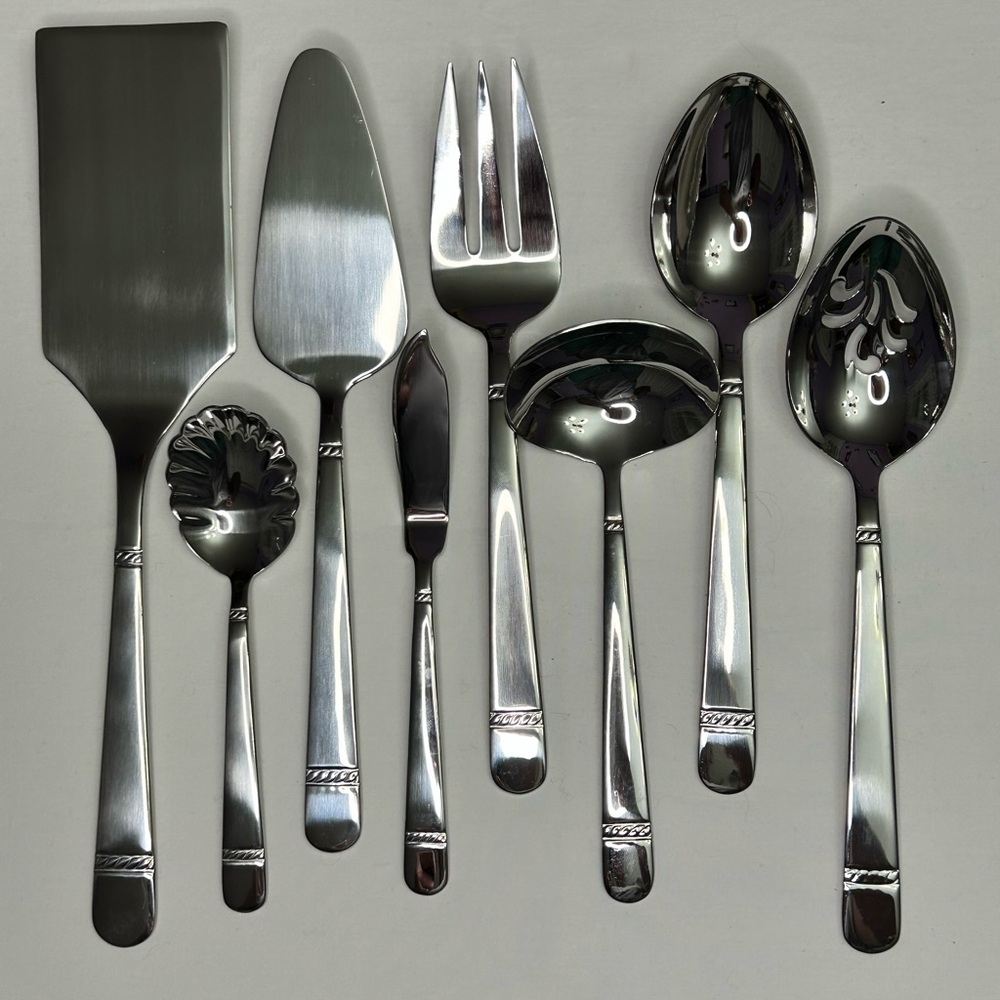 Reed and Barton Brighton 8 serving pieces unused  glossy stainless 18-10 China